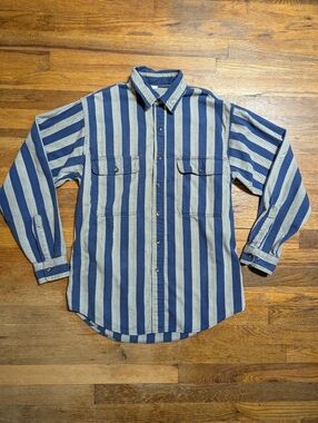 Mens 90's Vintage St John's Bay Cotton Button Down Railroad Chevron Strip Sz Med